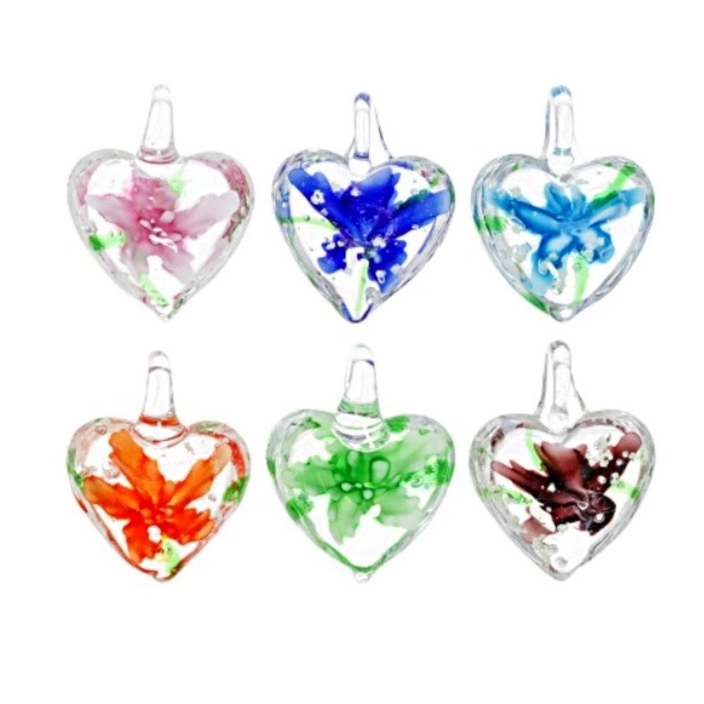 NWT - JTK Multicolor 25x20mm Glass Heart Pendant Set of 6